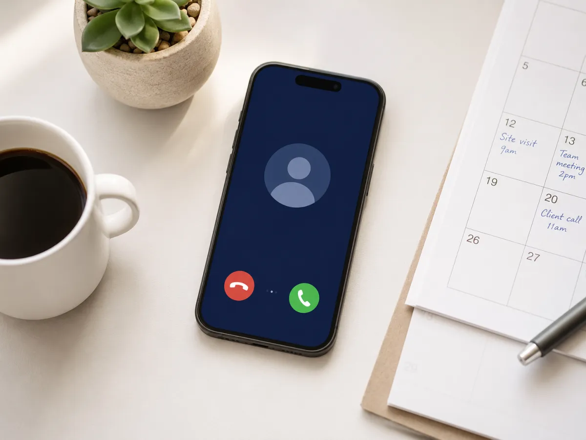 A smartphone on a desk showing an incoming call from a customer